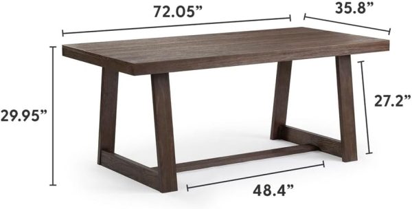 72 Inch Farmhouse Dining Table, Solid Wood Rustic Kitchen Table, Large Wooden Rectangular Dinner Table for Dining Room, Home Office, Living Room Furniture, Easy Assembly, Walnut Wirebrush