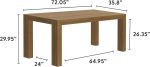 72 Inch Modern Solid Wood Dining Table - Solid Pine, Wirebrush Finish, Seats 6, Non-Toxic Finish, Easy Assembly, for Kitchen or Office, Pecan Wirebrush