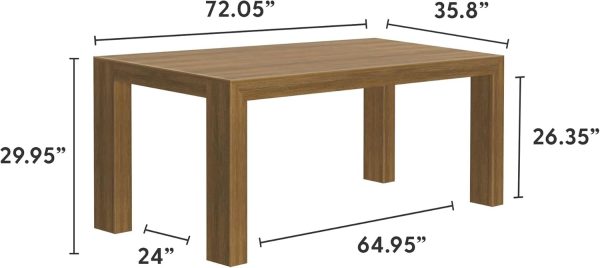 72 Inch Modern Solid Wood Dining Table - Solid Pine, Wirebrush Finish, Seats 6, Non-Toxic Finish, Easy Assembly, for Kitchen or Office, Pecan Wirebrush
