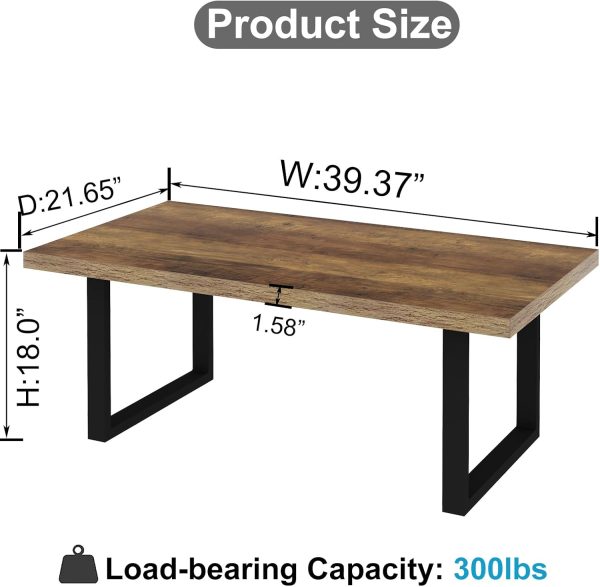 Farmhouse Coffee Table, Modern Simple Wood Coffee Tables for Living Room, Industrial Minimalist Rectangle Center Table, Wood and Metal Tea Coffee Table for Home Office Bedroom, Rustic Oak, 39 in