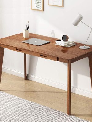 Solid Wood Writing Desk - Home Office Workbench Desk with Drawer, Laptop Computer Work Study Table
