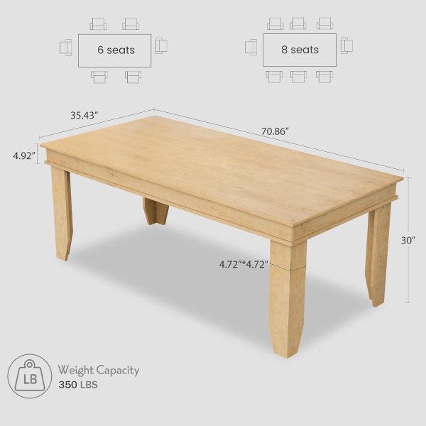 Farmhouse Dining Table for 6-8 People, 71 in Long Kitchen Tables with Wooden Sturdy Frame, 6 ft Large Rectangular Dinner Table for Dining Room, Kitchen, Natural, 71" Non-extendable