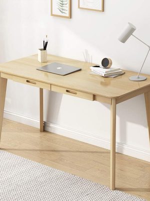 Solid Wood Writing Desk - Home Office Workbench Desk with Drawer, Laptop Computer Work Study Table