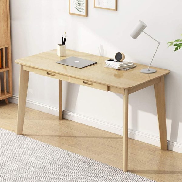 Solid Wood Writing Desk - Home Office Workbench Desk with Drawer, Laptop Computer Work Study Table
