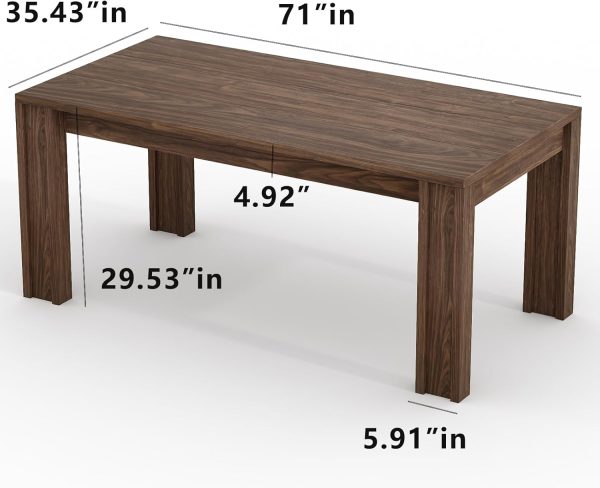 71" Long Dining Table for 6-8, Rectangular Farmhouse Kitchen Dining Room Table w/Wider H Legs & Large Wooden Tabletop, Sturdy Frame, Wood Strip Base, for Apartment, Kitchen, Dining, Walnut