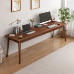 Mid-Century Long Desk Table - 63" Simple Modern Extra Long 2-Person Wood Computer Workstation for Home Office Work in Walnut, 63" W x 20" D