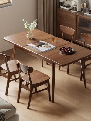 Solid Wood Extendable Dining Table for 4-8 People with Seamless Extension from 47.2 to 63 Inches, Easy Assembly, Expandable Tables for Small Spaces, Dining Room, Kitchen, Living Room, Walnut