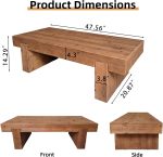 Wooden Coffee Table, 47.6" Rectangle Mid Century Modern Wood Center Table, Farmhouse Solid Firwood Tabletop Cocktail Tea Table for Living Room Home Office, Antique Natural