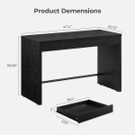 Computer Desk Writing Table - 47-Inch Wooden Study Desk for Bedroom, Farmhouse Home Office Desk with Drawer, Boho Makeup Vanity Table for Dormitory (Black Oak, 1 Piece)