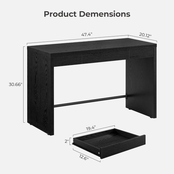 Computer Desk Writing Table - 47-Inch Wooden Study Desk for Bedroom, Farmhouse Home Office Desk with Drawer, Boho Makeup Vanity Table for Dormitory (Black Oak, 1 Piece)