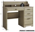 Computer Desk with Drawers, Small Desk with Monitor Stand and File Drawer, Wood Desk with Storage, Writing Desk for Bedroom Home Offic, Grey