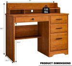 Computer Desk with Drawers for Small Spaces, Wood Desk with File Cabinet & Monitor Stand, Office Desks Writing Study Table for Bedroom, Brown