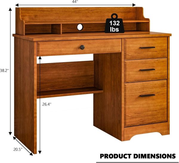 Computer Desk with Drawers for Small Spaces, Wood Desk with File Cabinet & Monitor Stand, Office Desks Writing Study Table for Bedroom, Brown