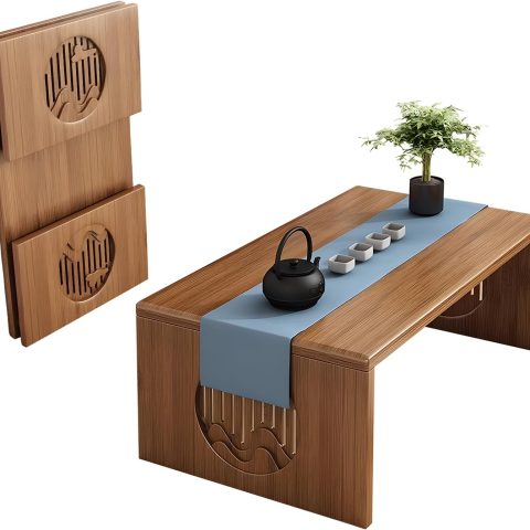 Folding Floor Coffee Table, Japanese Bamboo Foldable Tables, Portable Living Room Low Desk, Versatile Tatami Meditation Tea Table for Dining Room, Wooden Table Desk for Home, Office (100X37CM)