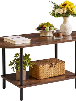 Rustic Coffee Table Small Coffee Table, TV Centre Table Stand 35 * 16 * 17", 2-Tier Oval Wood Tea Table for Living Room Apartment Rustic Brown YD-012H