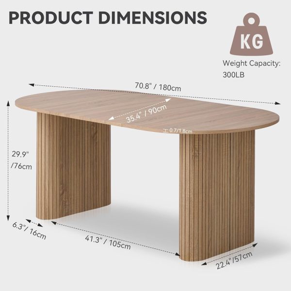 70.8" Oval Dining Table for 4 6 Person, Modern Farmhouse Kitchen Dinner Table for Breakfast Dining Receiption Room (Only Table), Natural