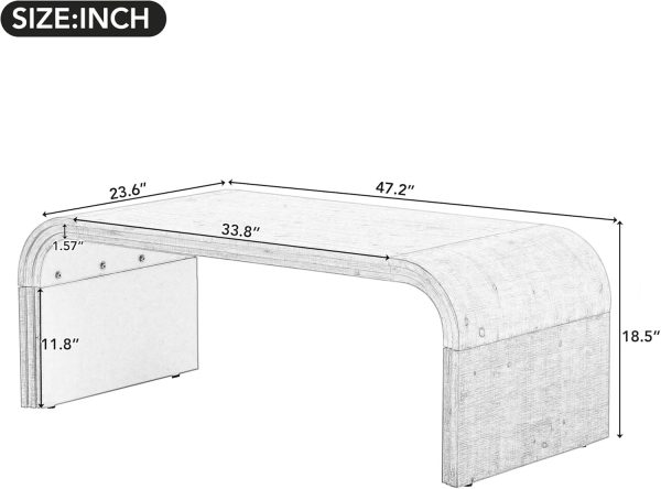 Wooden Coffee Table, 47.2" Rectangle Mid Century Modern Wood Center Table, Farmhouse Curved Art Deco Tabletop Cocktail Tea Table for Living Room Home Office Natural