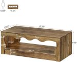 Rectangle Coffee Table, 47-Inch Farmhouse Coffee Tables for Living Room, 2-Tier Wooden Rectangular Accent Center Low Cocktail Tea Table with Open Storage Shelf, Rustic Brown