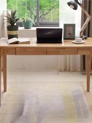 Solid Wood Desk with Drawers, Small Computer Desk for Small Spaces, Gaming Study Home Office Desks for Work, Student PC Desk for Bedroom, Escritorios para Cuartos (Wood Color, 47inch)