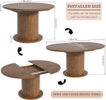 43.3 inch 59 inch Adjustable Size Round Dining Table for 4 6, Unique Design Modern Farmhouse Kitchen Table, Circle Dining Tables with Wood Strip Base for Kitchen Living Room (Walnut)