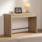 Computer Desk Writing Table - 47-Inch Wooden Study Desk for Bedroom, Farmhouse Home Office Desk with Drawer, Boho Makeup Vanity Table for Dormitory (Reclaimed Light Oak, 1 Piece)