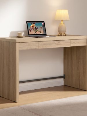 Computer Desk Writing Table - 47-Inch Wooden Study Desk for Bedroom, Farmhouse Home Office Desk with Drawer, Boho Makeup Vanity Table for Dormitory (Reclaimed Light Oak, 1 Piece)