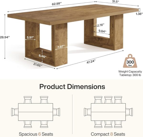 Farmhouse Dining Table, 63-Inch Rectangular Kitchen Table with Strong Geometric Frame for Kitchen & Dining & Living Room (Natural)