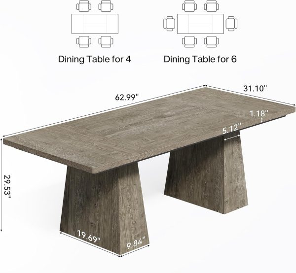 Dining Table for 6 People, Wooden Table, Rectangle Furniture with Heavy Duty Legs, Modern Kitchen Table for Home, Dining Room, Grey
