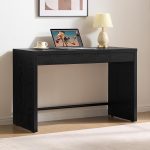 Computer Desk Writing Table - 47-Inch Wooden Study Desk for Bedroom, Farmhouse Home Office Desk with Drawer, Boho Makeup Vanity Table for Dormitory (Black Oak, 1 Piece)