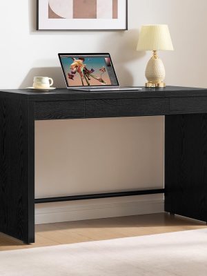 Computer Desk Writing Table - 47-Inch Wooden Study Desk for Bedroom, Farmhouse Home Office Desk with Drawer, Boho Makeup Vanity Table for Dormitory (Black Oak, 1 Piece)