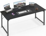 Computer Desk, 55 Inch Home Office Desk, Gaming Writing Work from Home Study Desk, Large Legroom, Sturdy Metal Frame, Modern Simple, Black