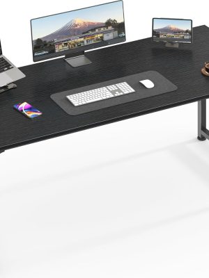 Computer Desk, 55 Inch Home Office Desk, Gaming Writing Work from Home Study Desk, Large Legroom, Sturdy Metal Frame, Modern Simple, Black