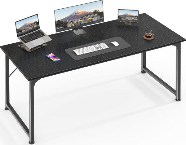 Computer Desk, 55 Inch Home Office Desk, Gaming Writing Work from Home Study Desk, Large Legroom, Sturdy Metal Frame, Modern Simple, Black