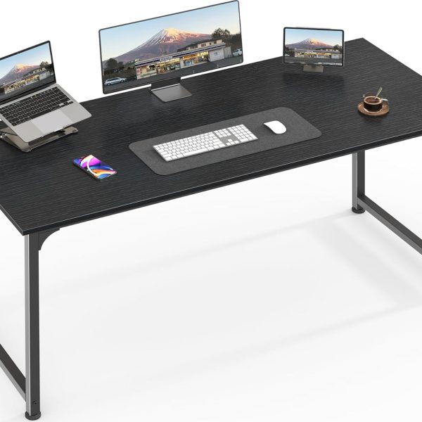 Computer Desk, 55 Inch Home Office Desk, Gaming Writing Work from Home Study Desk, Large Legroom, Sturdy Metal Frame, Modern Simple, Black
