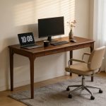 47" Solid Wood Desk with Drawers, Small Home Office Writing Wooden Desk, Gaming & Computer Desk for Bedroom, Work Study Table for Small Space(Walnut,47 Inch)