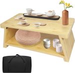 Floor Table, Altar Table Paulownia Folding Design, Low Meditation Table for Sitting on The Floor Japaness Table Tatami Table (Bamboo Color)