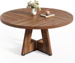 Round Dining Table for 4-6 People, 47 Inches Dining Room Table with Wooden Pedestal Base, Brown Dinner Tables, Circle Kitchen Tables for Dining Room, Kitchen, Living Room(Table Only)