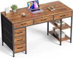 Computer Desk with 6 Drawers, Office Desk with Shelves, Reversible Gaming Desk, Corner Desk with Storage, Work for Home Office, Study, Living Room, 47inch, Rustic Brown