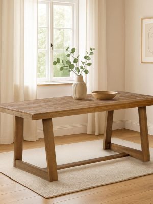 72 Inch Farmhouse Dining Table, Solid Wood Rustic Kitchen Table, Large Wooden Rectangular Dinner Table for Dining Room, Home Office, Living Room Furniture, Easy Assembly, Pecan Wirebrush