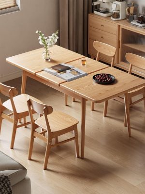 Solid Wood Extendable Dining Table for 4-8 People with Seamless Extension from 47.2 to 63 Inches, Easy Assembly, Expandable Tables for Small Spaces, Dining Room, Kitchen, Living Room, Natural