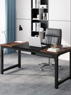 63” Executive Desk, Large Office Computer Desk with Thicken Frame, Modern Simple Workstation Business Furniture for Home Office, Rustic Brown/Black