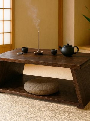 Japanese Low Floor Table Folding Coffee Tables,22.5''x13.5'' Paulownia Wood Tables Tatami Tables Meditation Table Altar with Storage