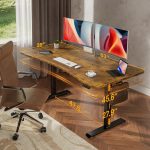 63 x 28 Inch Electric Standing Desk, Sit to Stand Up, Work Home Office Computer Table for Study, Walking Pad, Writing, and Games, Wooden Desktop Desks, Brown