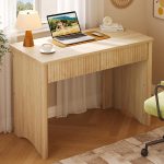 Fluted Computer Desk with 2 Drawers, 40 Inch Small Wooden Writing Study Work Desk, Computer Table, Compact Executive Home Office Desk for Small Spaces, Bedroom, Study, Living Room
