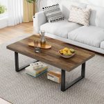 Farmhouse Coffee Table, Modern Simple Wood Coffee Tables for Living Room, Industrial Minimalist Rectangle Center Table, Wood and Metal Tea Coffee Table for Home Office Bedroom, Rustic Oak, 39 in