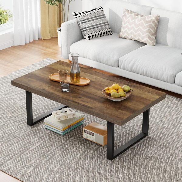 Farmhouse Coffee Table, Modern Simple Wood Coffee Tables for Living Room, Industrial Minimalist Rectangle Center Table, Wood and Metal Tea Coffee Table for Home Office Bedroom, Rustic Oak, 39 in