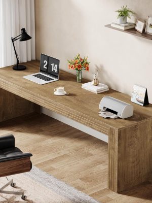 79-Inch Extra Long Desk, Two Person Double Desk for Home Office, Wooden Long Computer Desk Writing Table for Office, Natural Oak