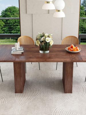 78 Inch Dining Table for 6 8 10, Modern Farmhouse Rectangular Kitchen Table, Long Dining Room Tables with Wood Strip Base for Kitchen Living Room (Walnut)