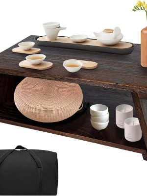 Japanese Low Floor Table Folding Coffee Tables,23''x13.5'' Paulownia Wood Tables Tatami Tables Meditation Table Altar with Storage