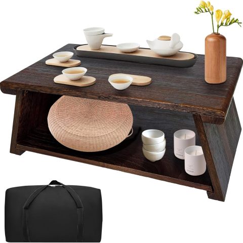 Japanese Low Floor Table Folding Coffee Tables,23''x13.5'' Paulownia Wood Tables Tatami Tables Meditation Table Altar with Storage